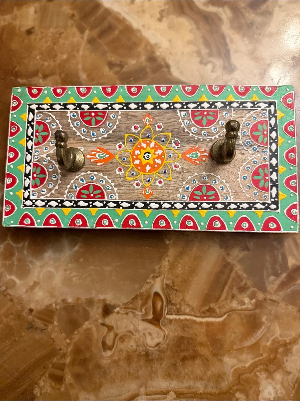 Hand-Painted Floral Pattern Wall Hook Rack - Multicolor